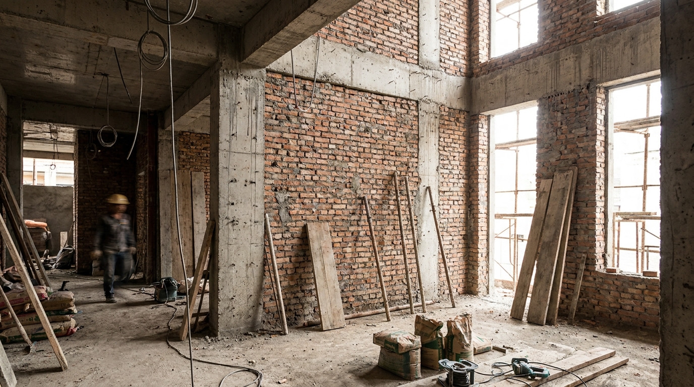 Raw brick wall before plastering